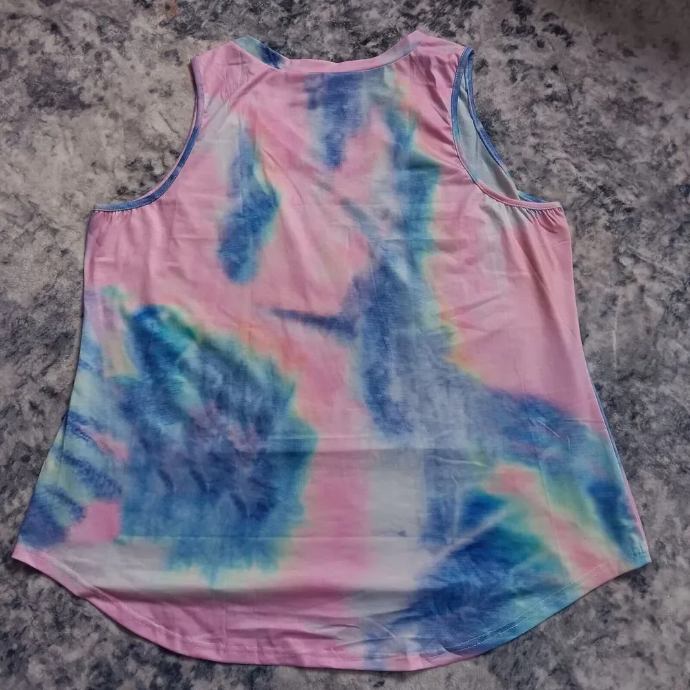Saukole Women's Sleeveless Tank Top Yoga Workout Shirt Tie-dye Loose Fit 2XL - Picture 3 of 6